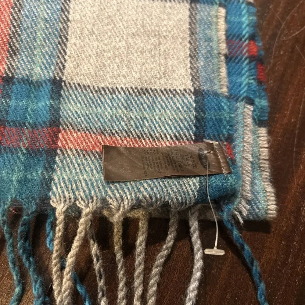 E490 Men's Old Navy Fringe Scarf Grey, Blue, Red Multi NWT 12